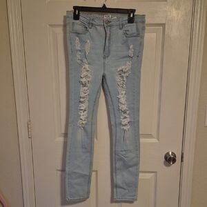 White Birch Light Blue Distressed Skinny Jeans